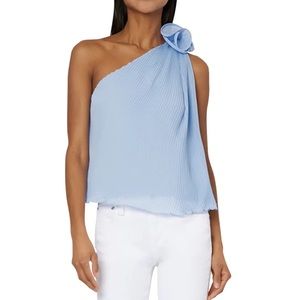 Milly periwinkle Greta one shoulder pleated top